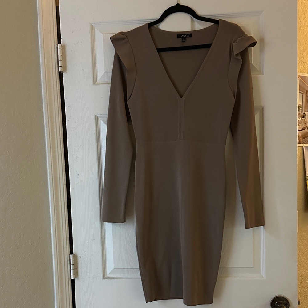 WOW Couture Taupe Long Sleeve Dress